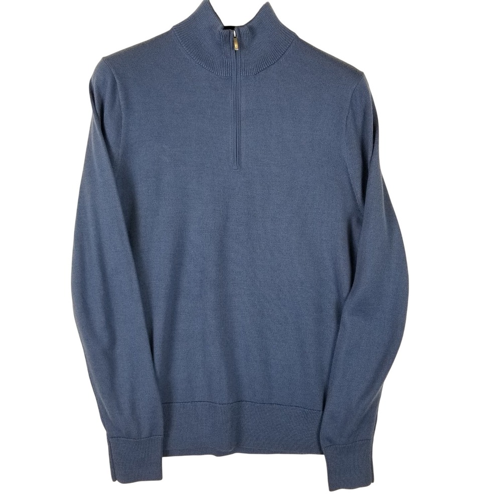 J.Crew Merino Blend‎ Quarter Zip Sweater Mens Medium Blue Mock Neck Pullover